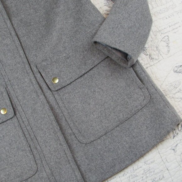 Bloggers fav J. CREW Vail Faux Fur Parka Coat Hood Peacoat Grey Classic Preppy 2 - Picture 5 of 10